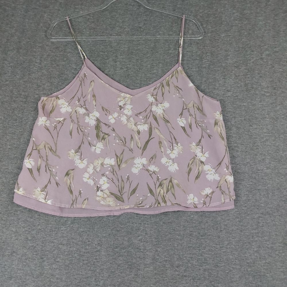 AEROPOSTALE WOMENS LAVENDER PURPLE FLORAL FLOWY LAYERED CROP TANK TOP SIZE MED
